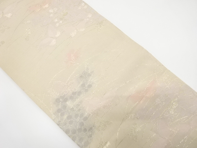 JAPANESE KIMONO / ANTIQUE SUMMER FUKURO OBI / SILK / WOVEN BUSH CLOVER